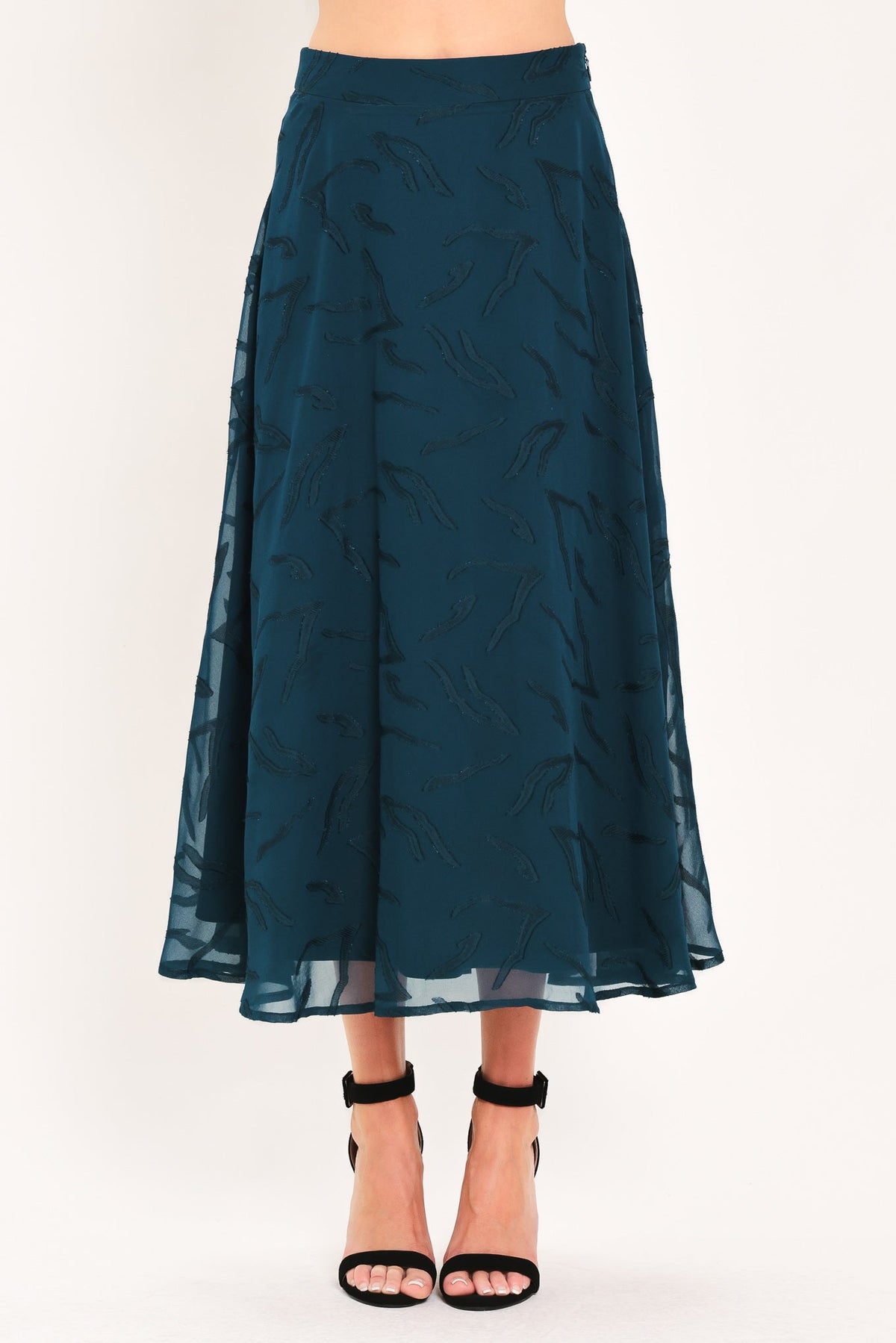 Teal Jacquard Midi Skirt