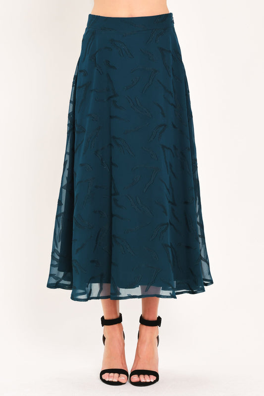 Teal Jacquard Midi Skirt