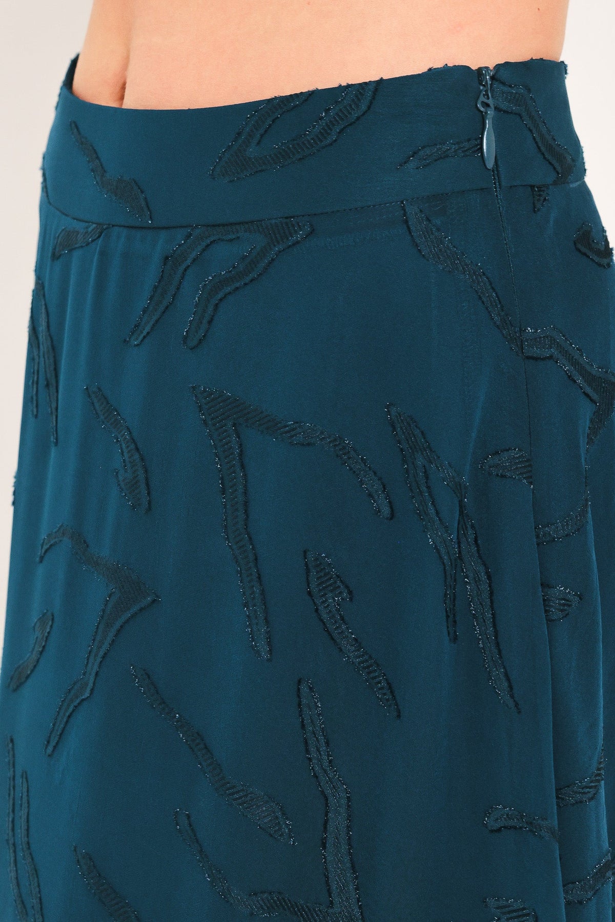 Teal Jacquard Midi Skirt