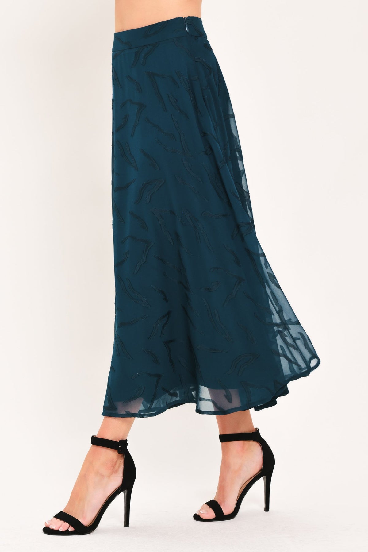 Teal Jacquard Midi Skirt