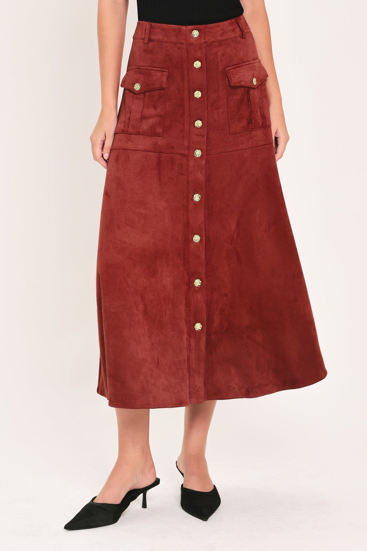 Faux Suede Midi Skirt