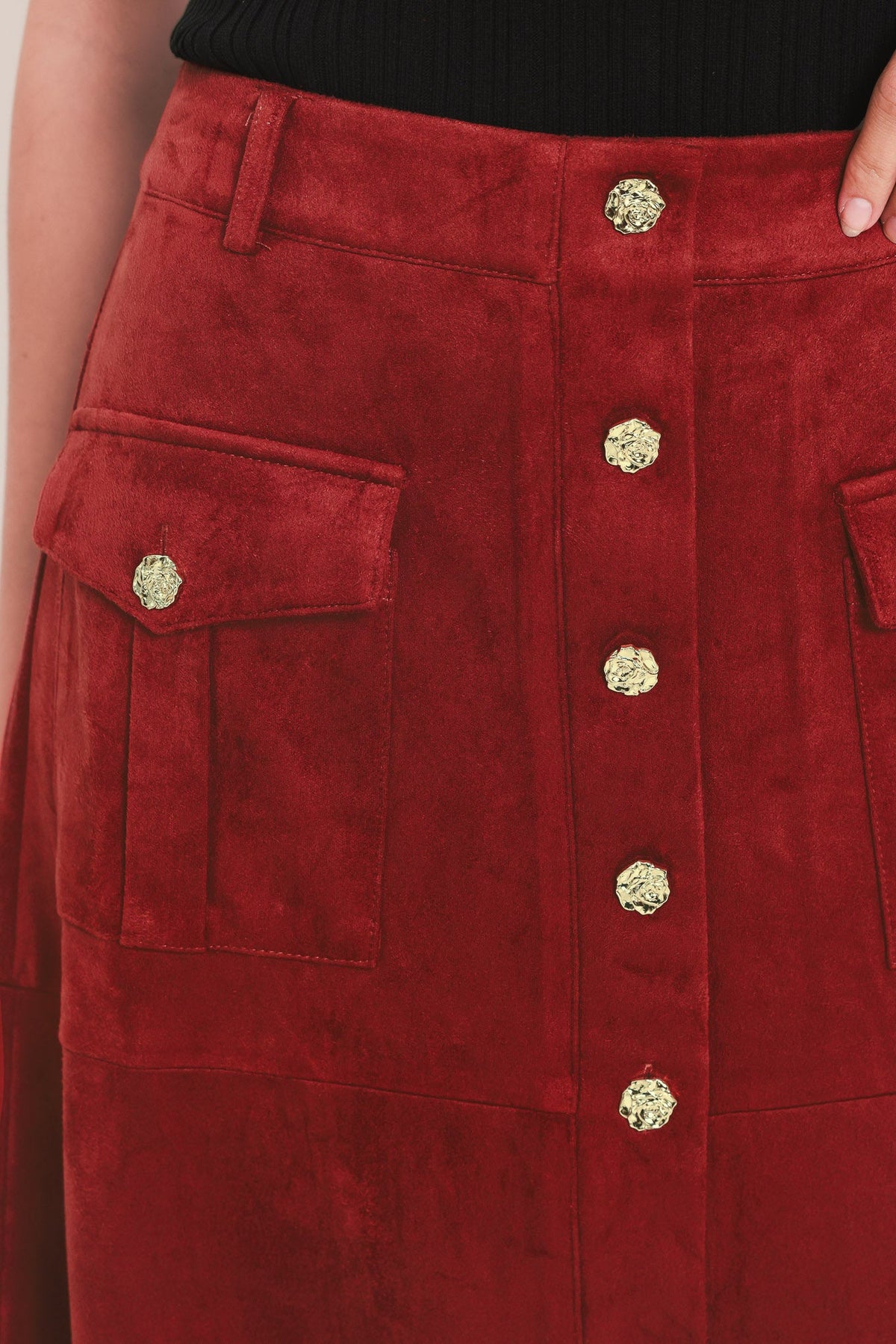Faux Suede Midi Skirt