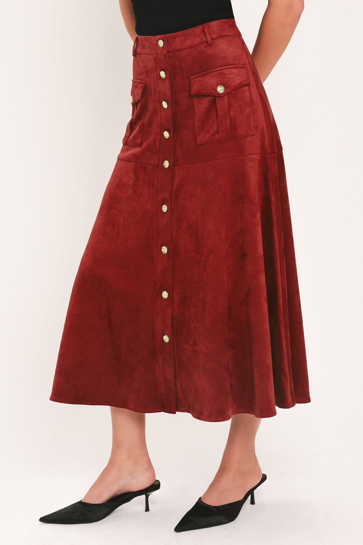 Faux Suede Midi Skirt