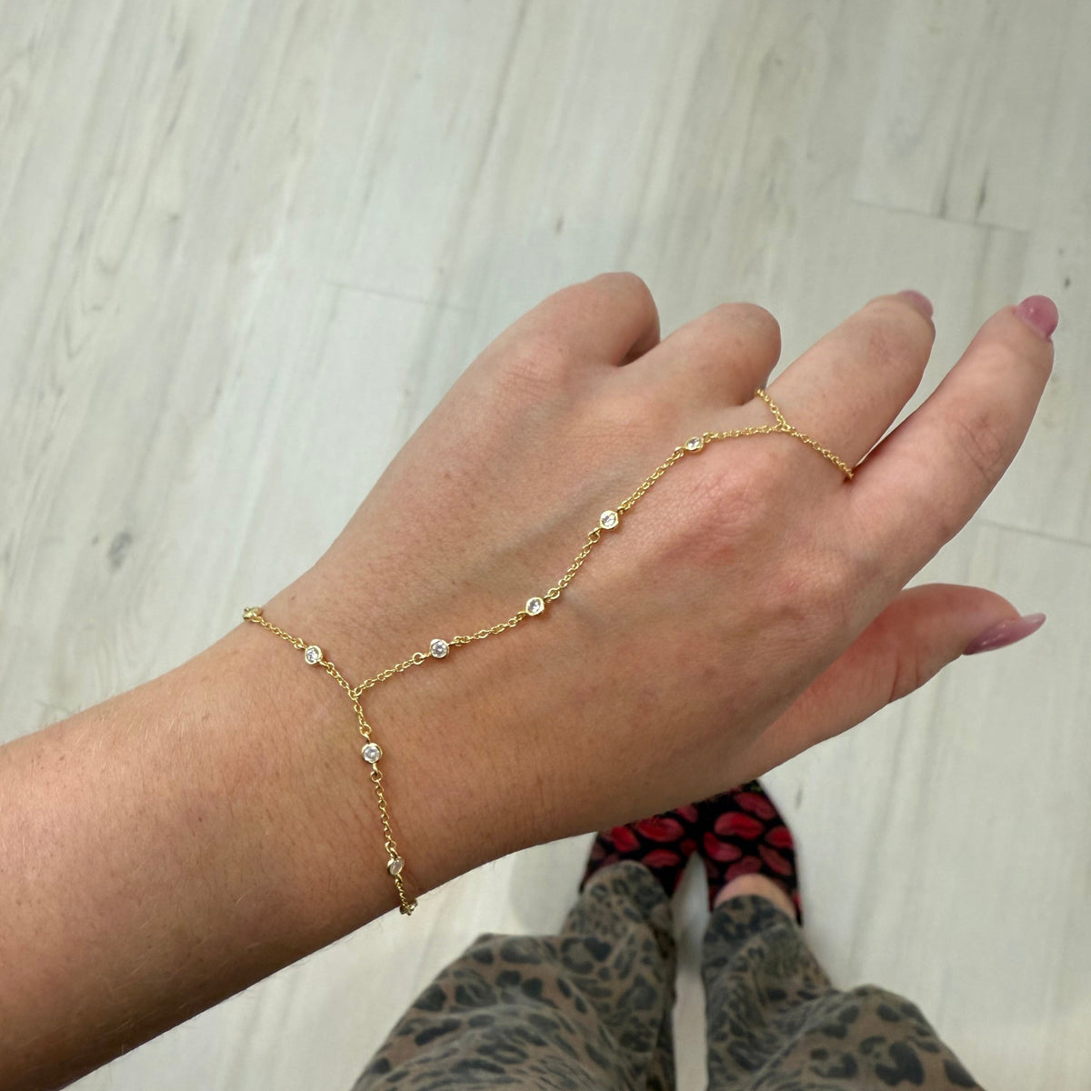 NEW - Floating Diamond Hand Chain Bracelet in gold and silver
