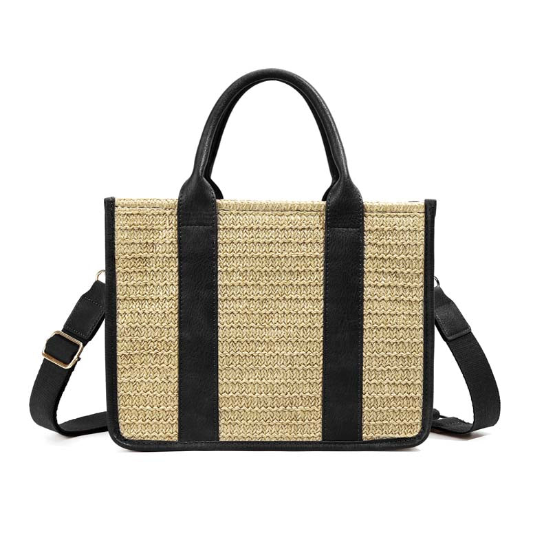 Mericela Straw Tote in black and cognac