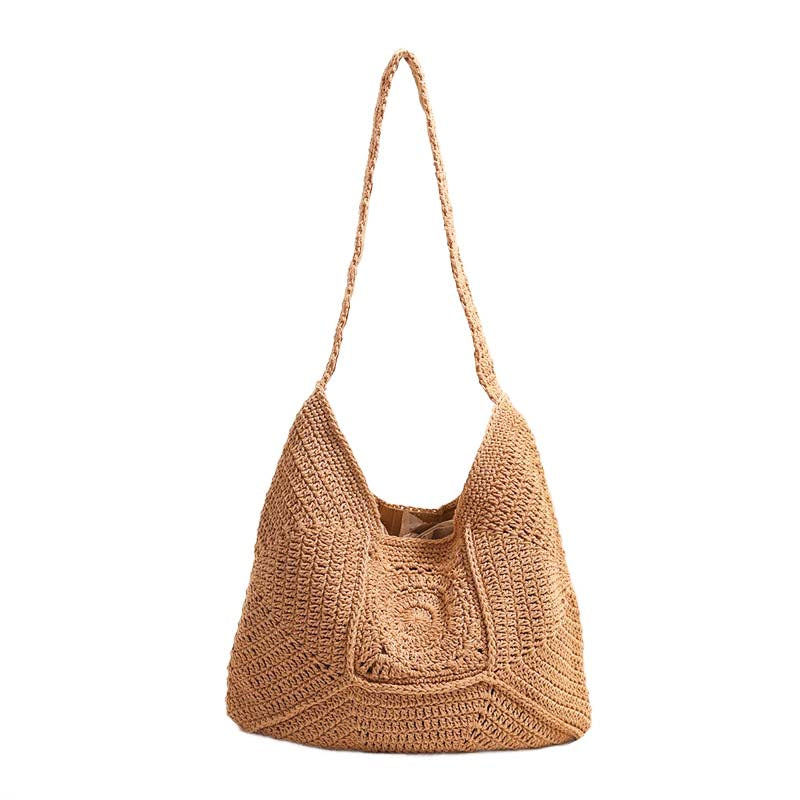 Raquel Crochet Hobo Bag in straw and khaki