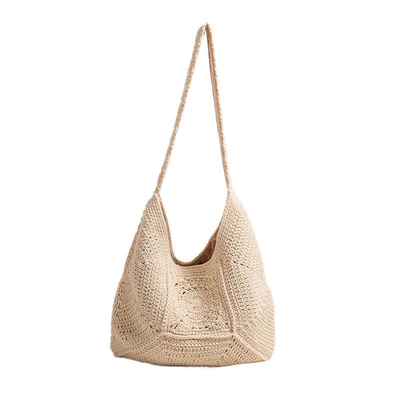 Raquel Crochet Hobo Bag in straw and khaki