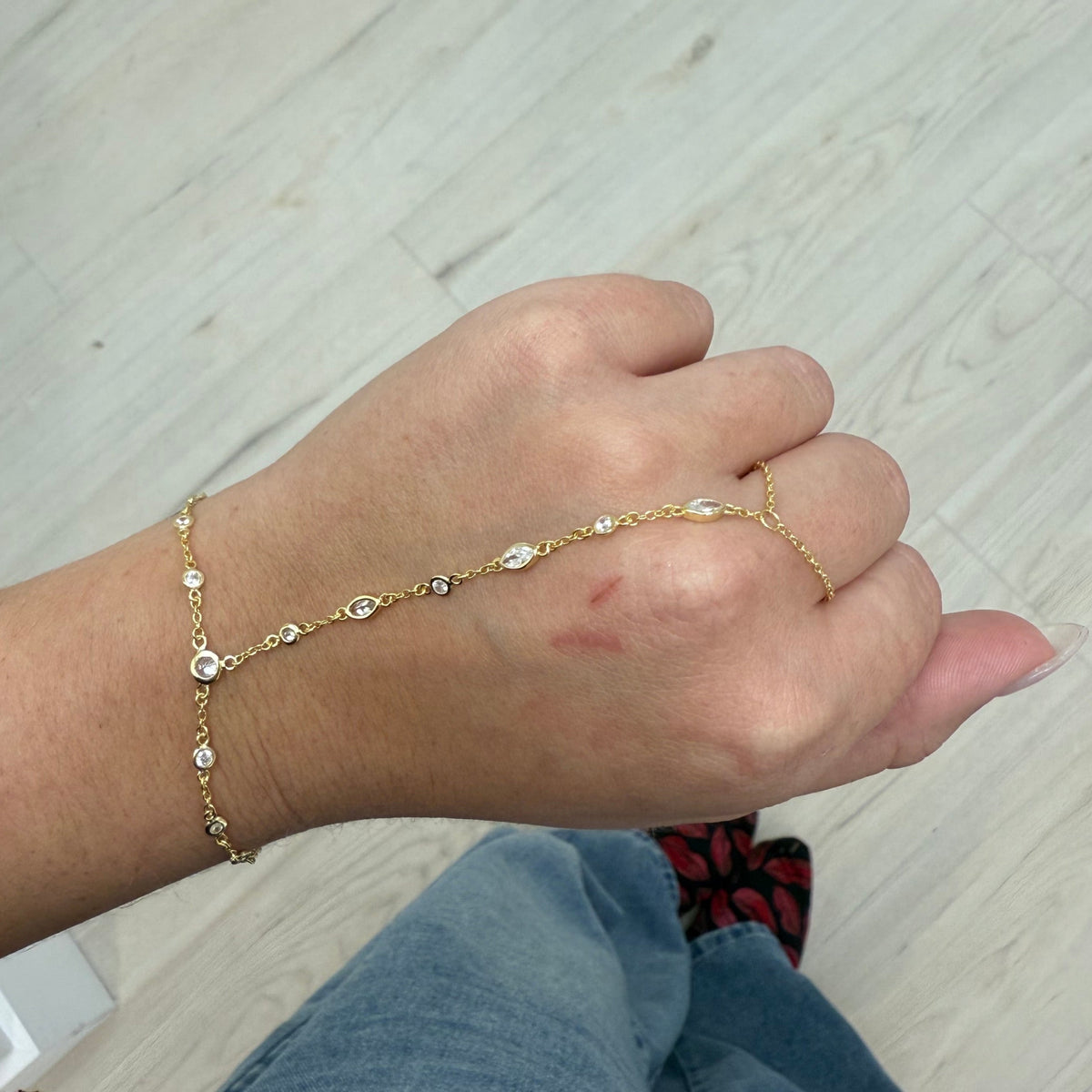 NEW - Seraphina CZ Hand Chain Bracelet in gold and silver