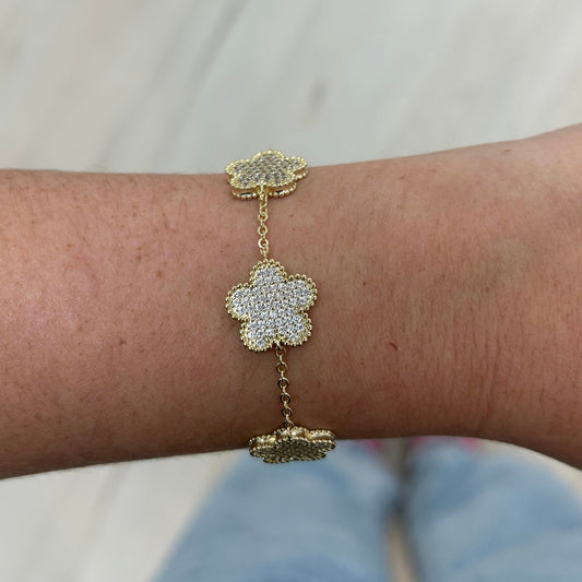 Adeline Clover Pave Bracelet in gold and silver
