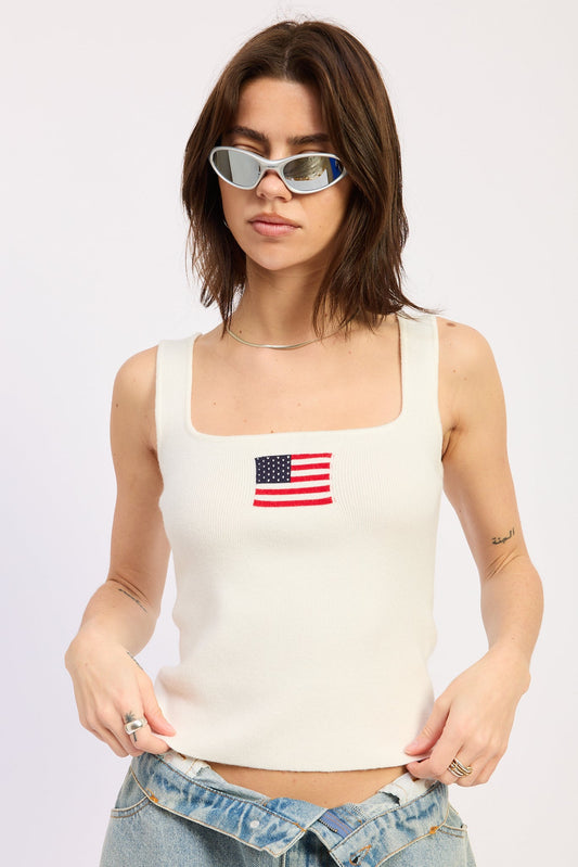 US Flag Knit Ribbed Tank Top