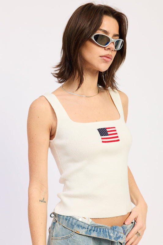 US Flag Knit Ribbed Tank Top