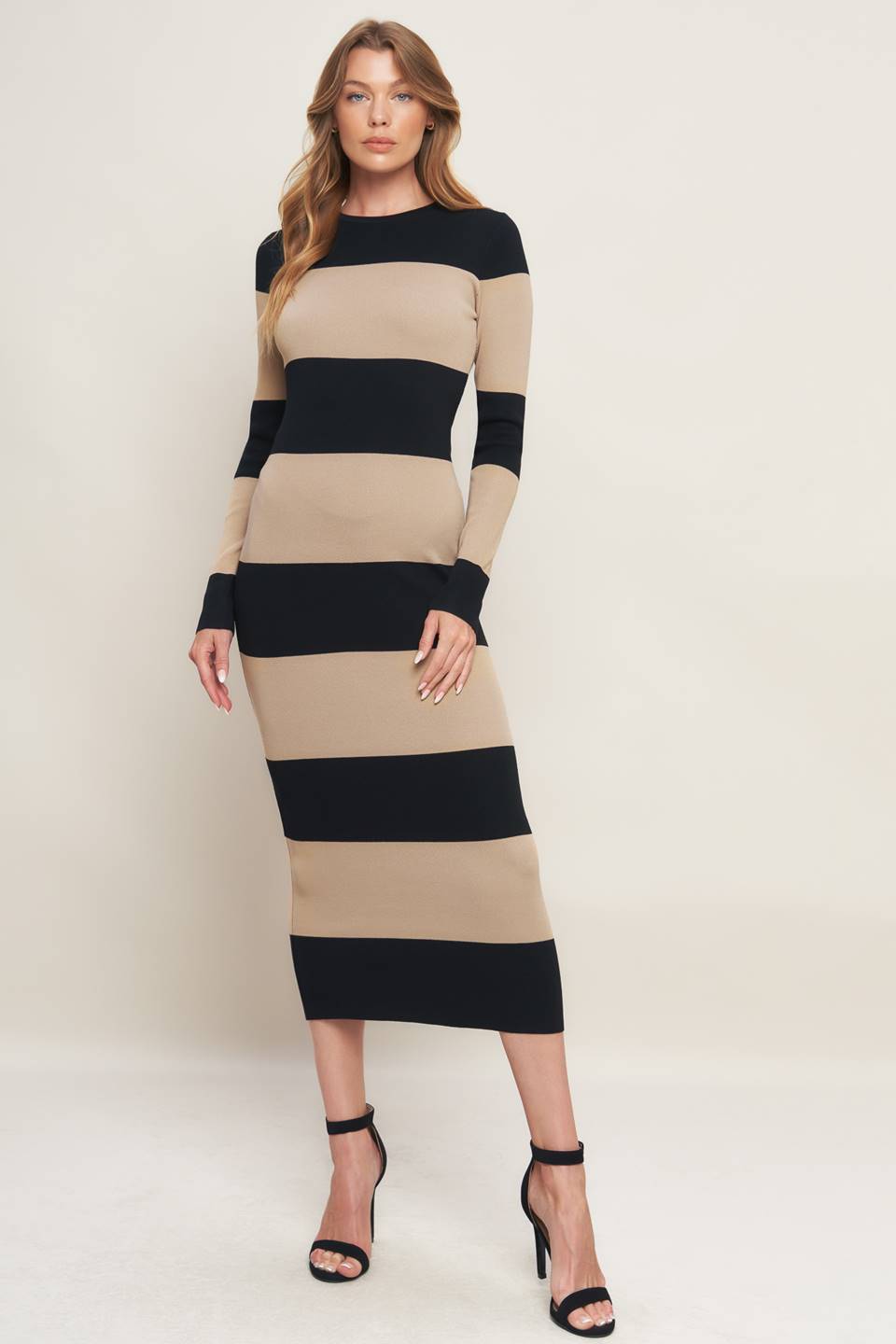 Espresso Striped Midi Sweater Dress