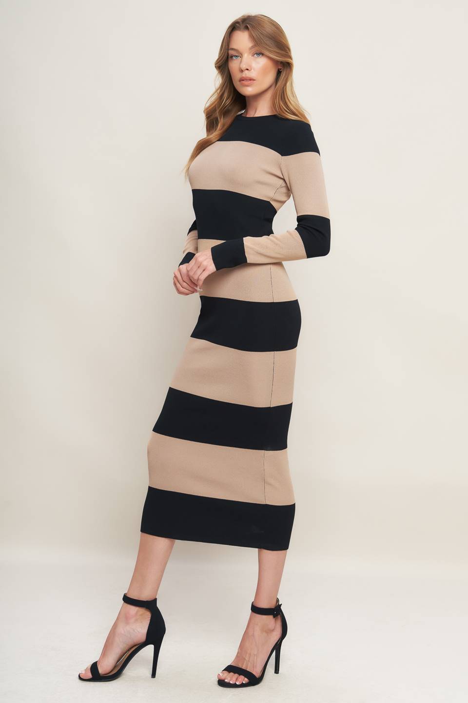 Espresso Striped Midi Sweater Dress
