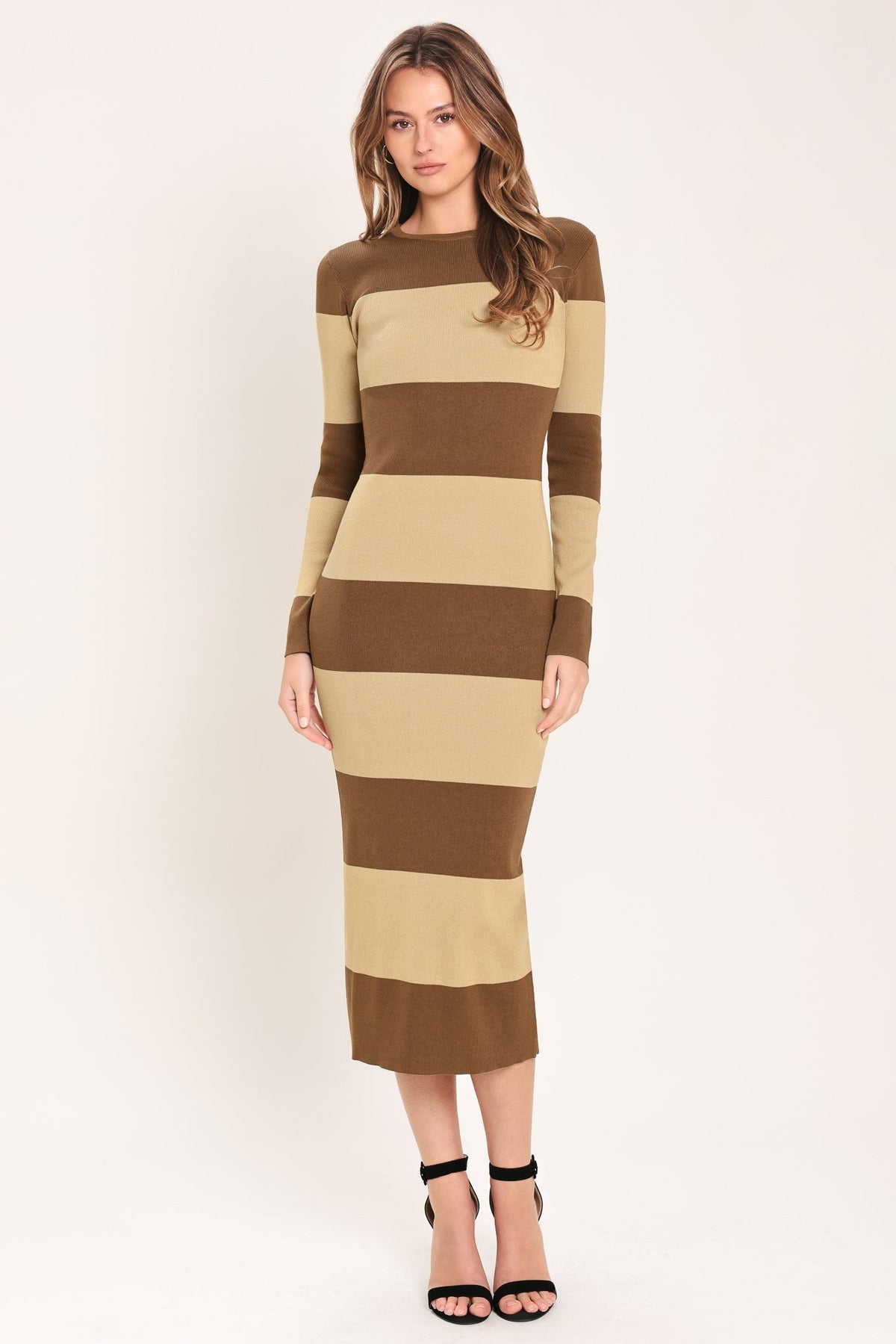 Espresso Striped Midi Sweater Dress