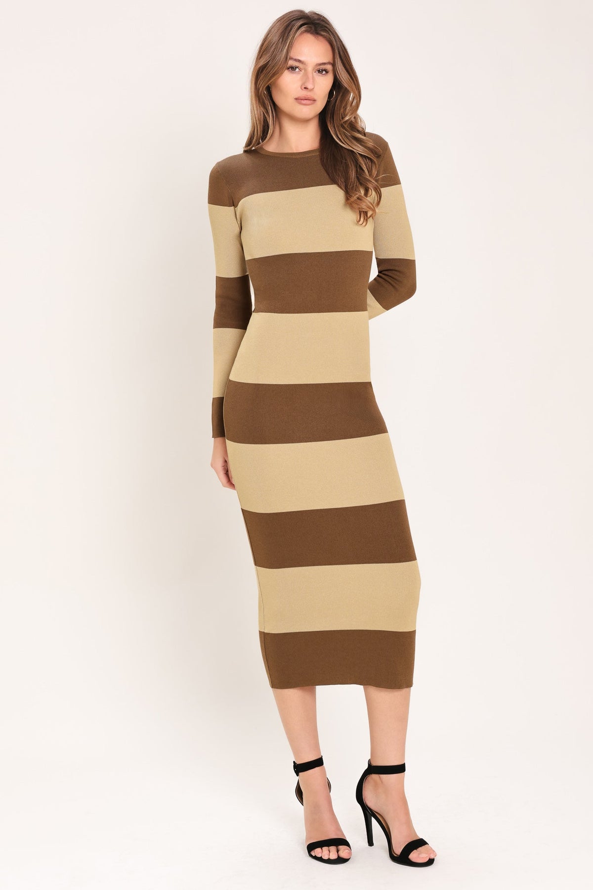 Espresso Striped Midi Sweater Dress