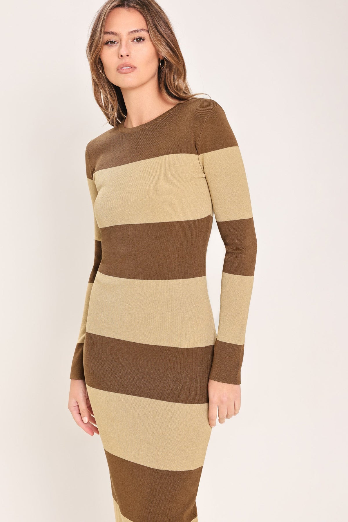 Espresso Striped Midi Sweater Dress