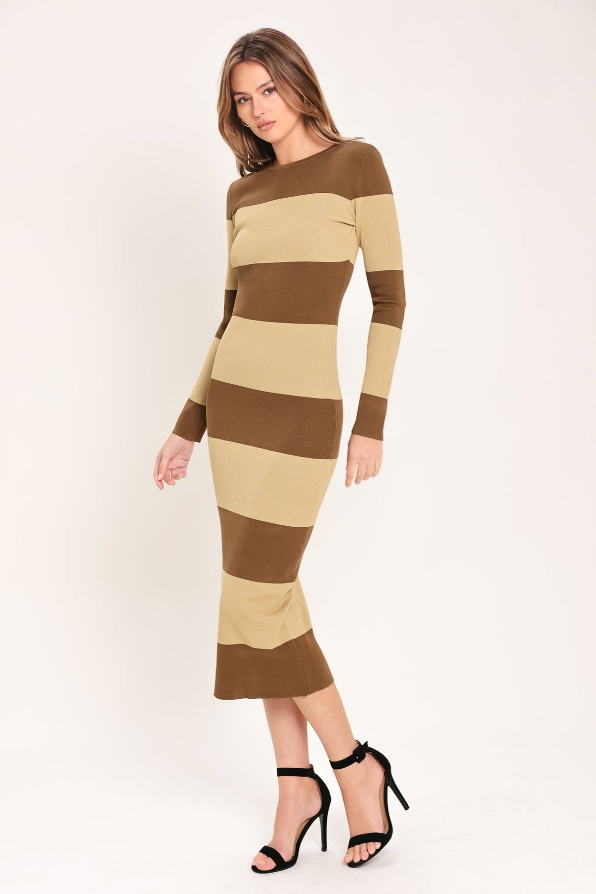 Espresso Striped Midi Sweater Dress