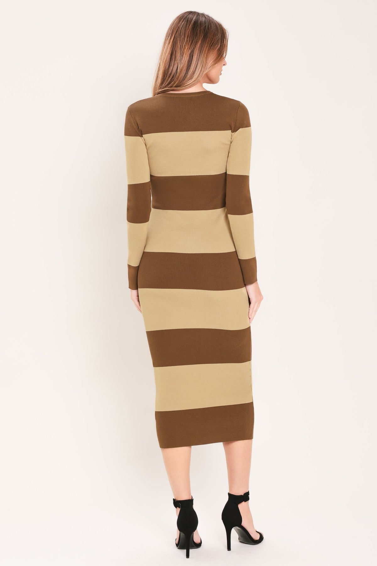 Espresso Striped Midi Sweater Dress