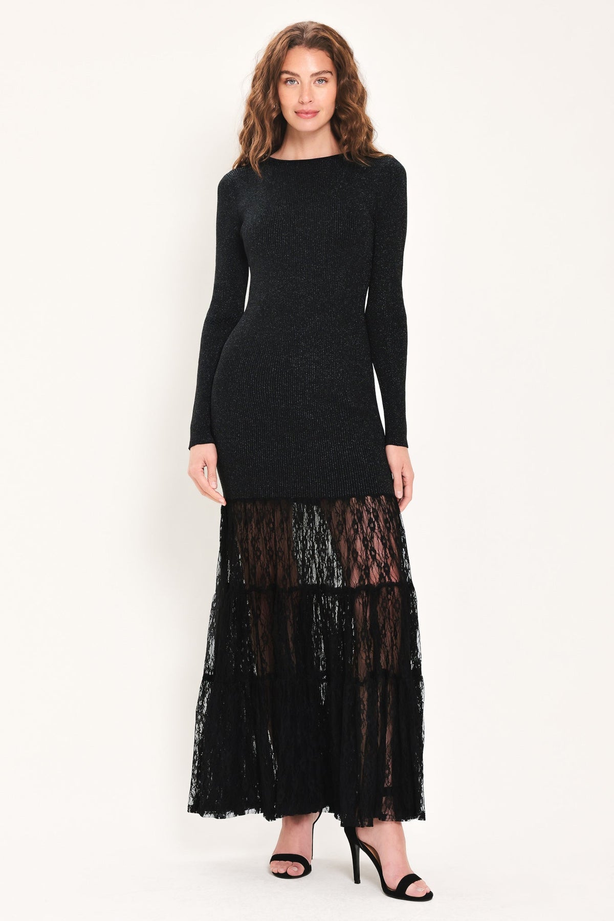 NEW - Metallic Lace-Hem Maxi Sweater Dress