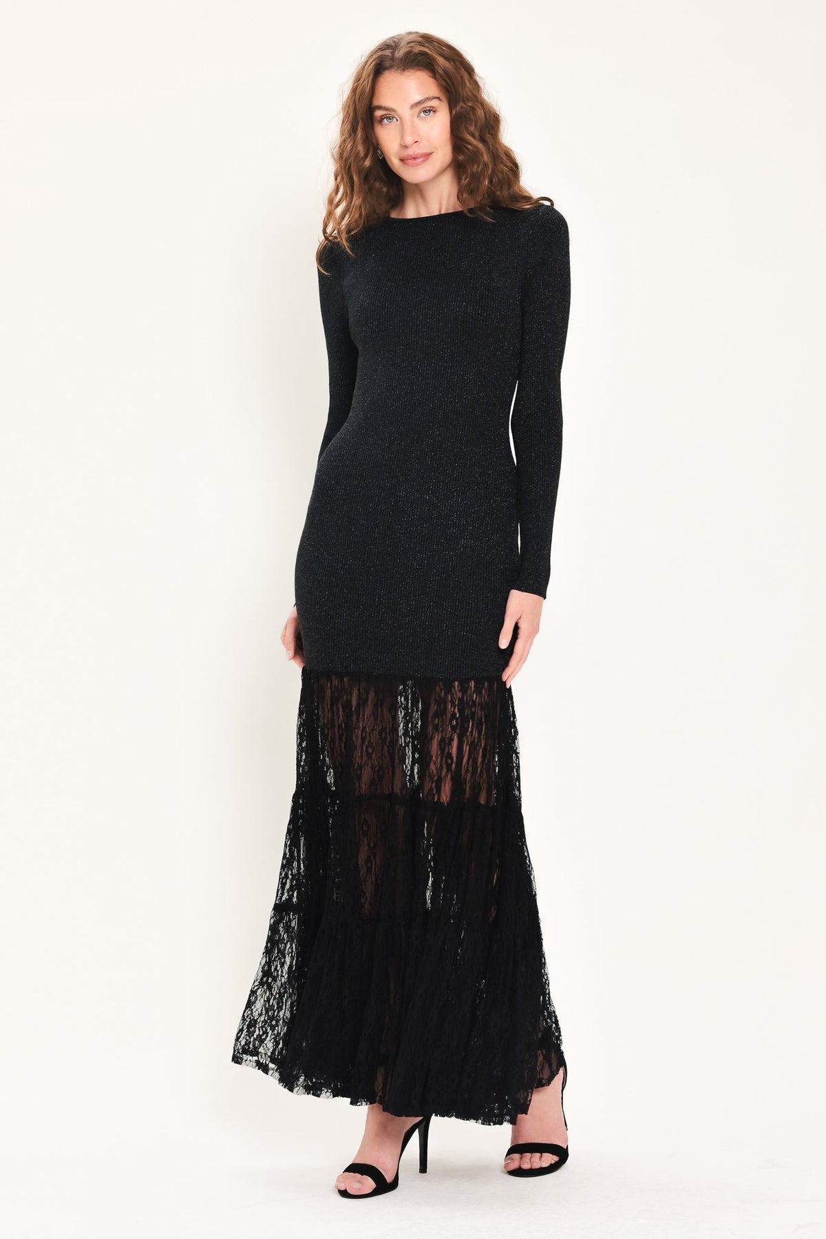 NEW - Metallic Lace-Hem Maxi Sweater Dress