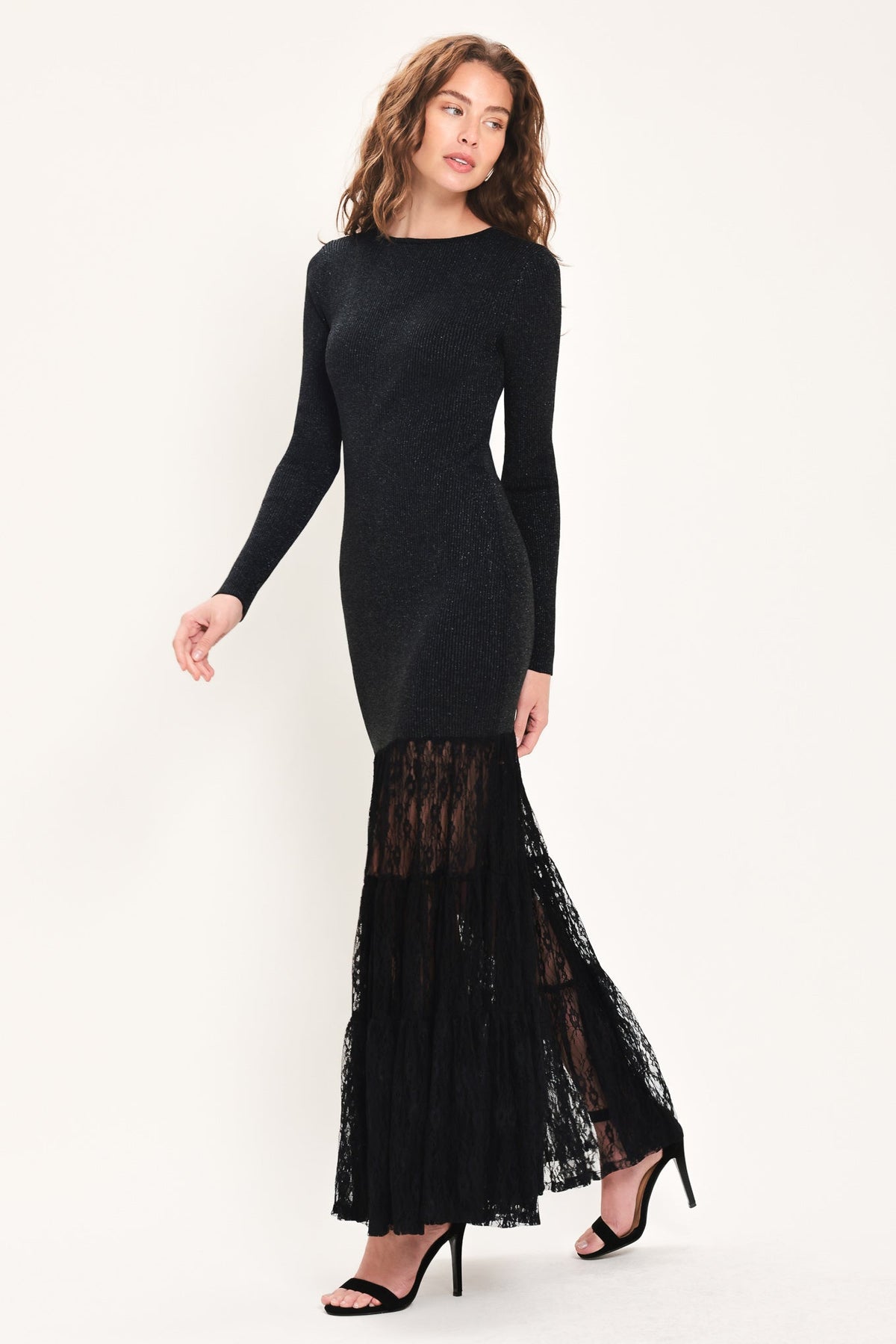 NEW - Metallic Lace-Hem Maxi Sweater Dress