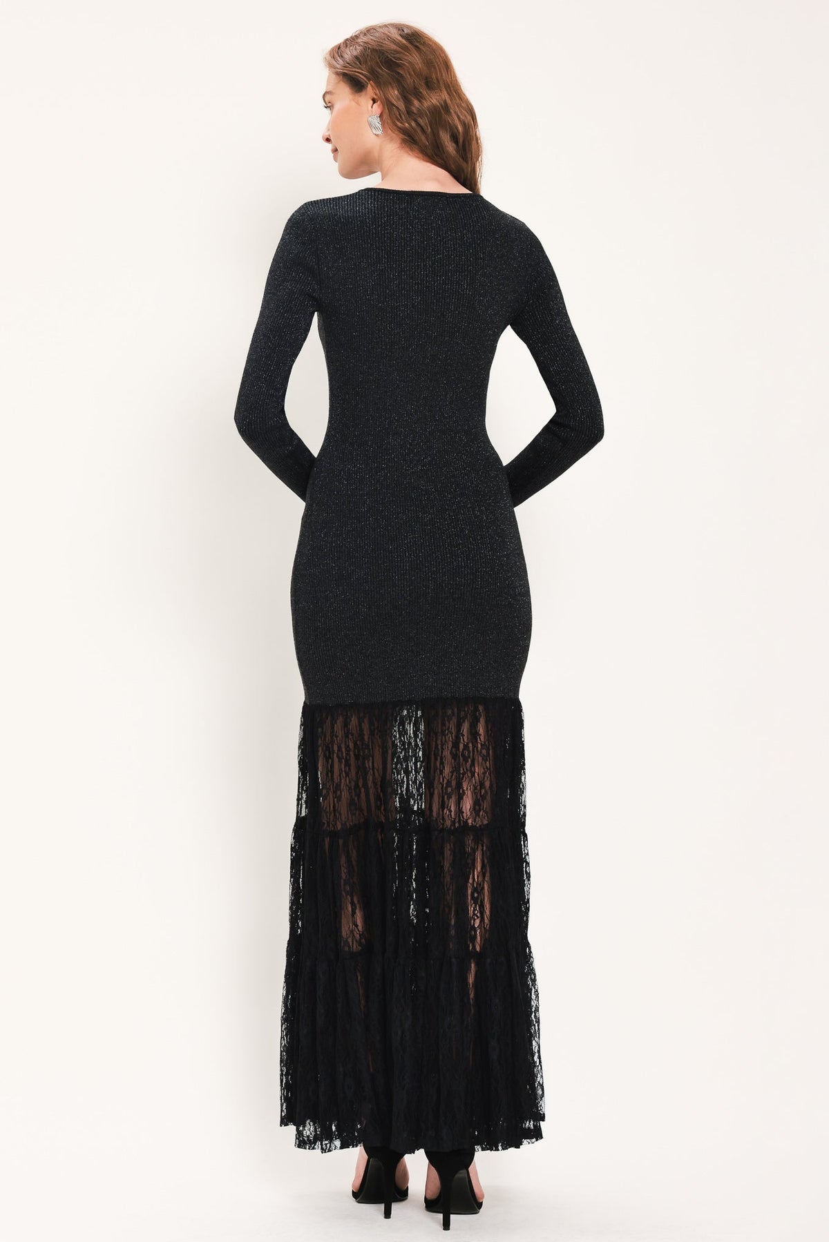 NEW - Metallic Lace-Hem Maxi Sweater Dress