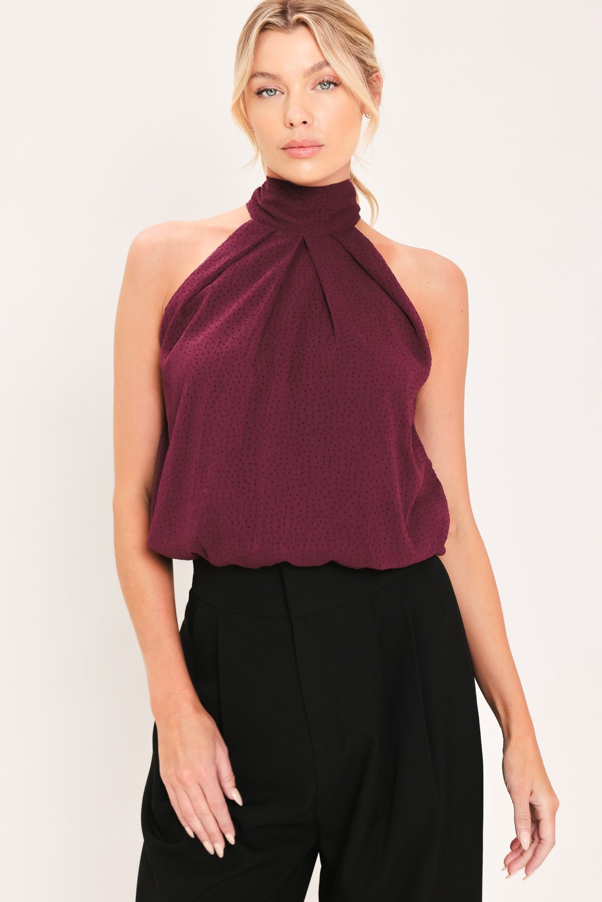 Sheer Drape Woven Halter Top