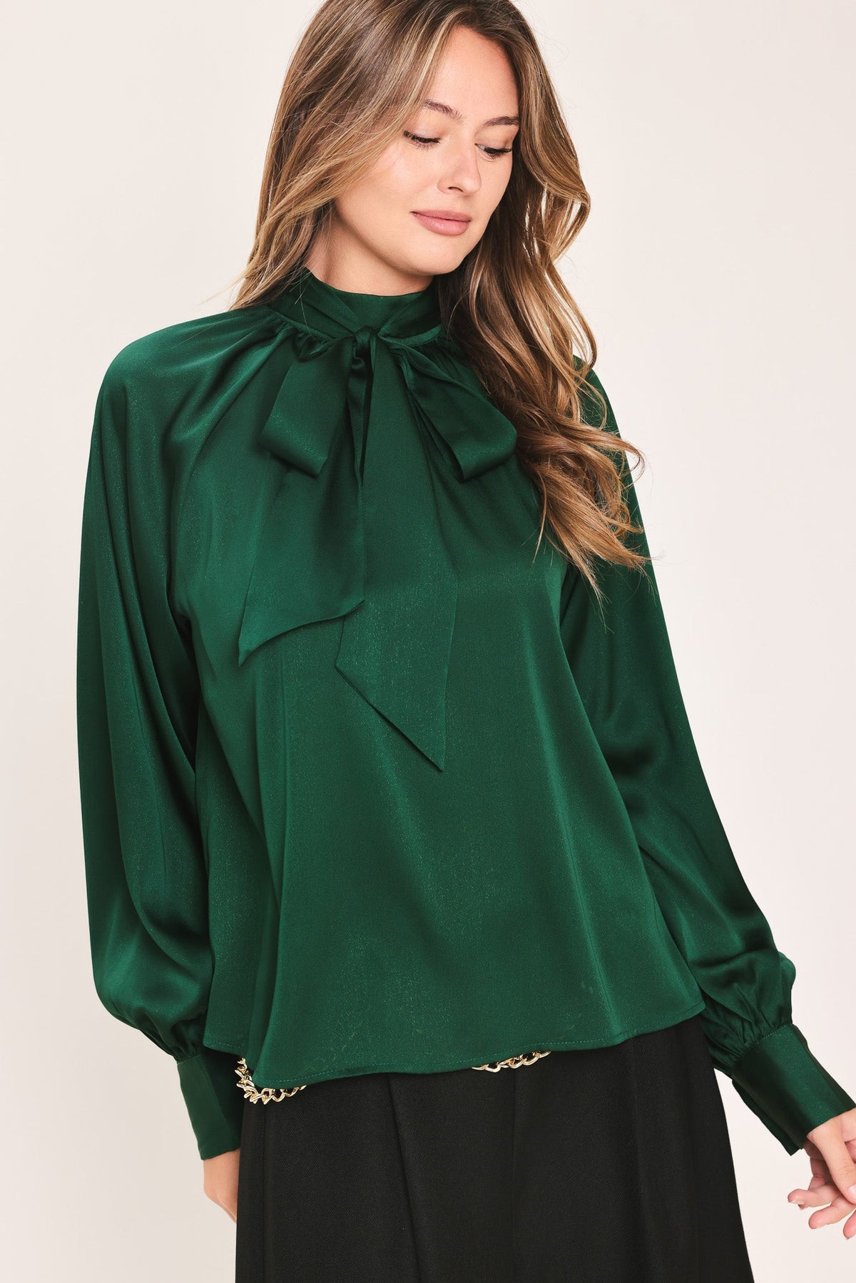 NEW - Evergreen Tie-Neck Blouse