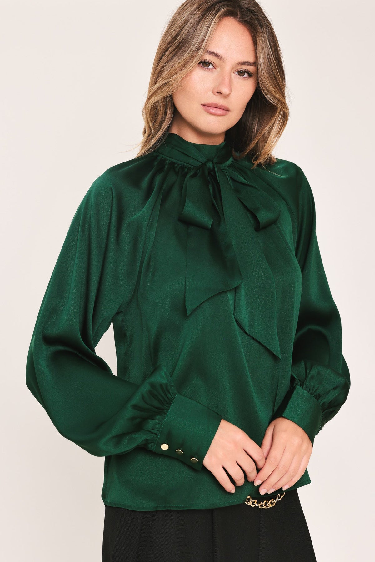 NEW - Evergreen Tie-Neck Blouse