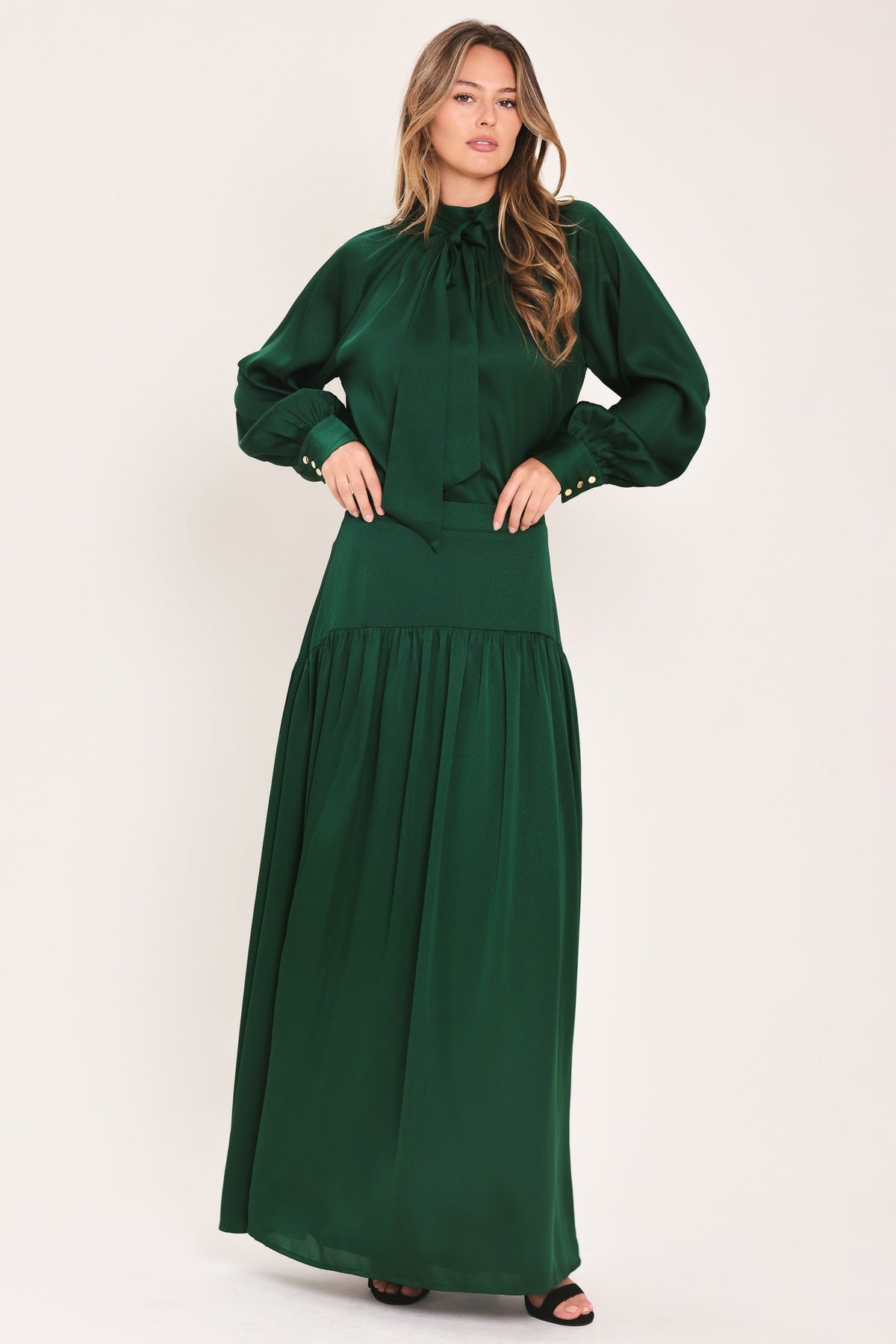 NEW - Evergreen Tie-Neck Blouse