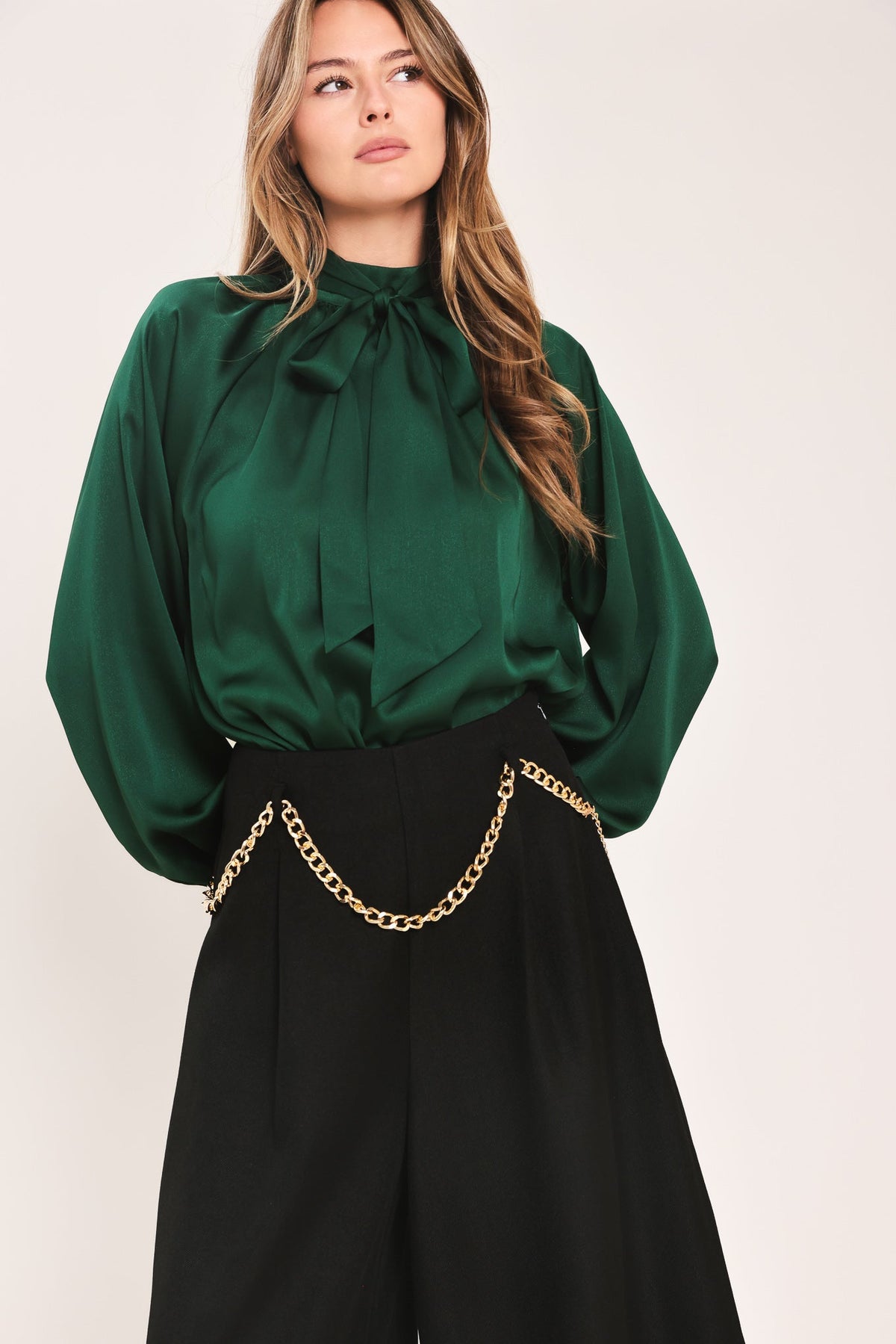 NEW - Evergreen Tie-Neck Blouse