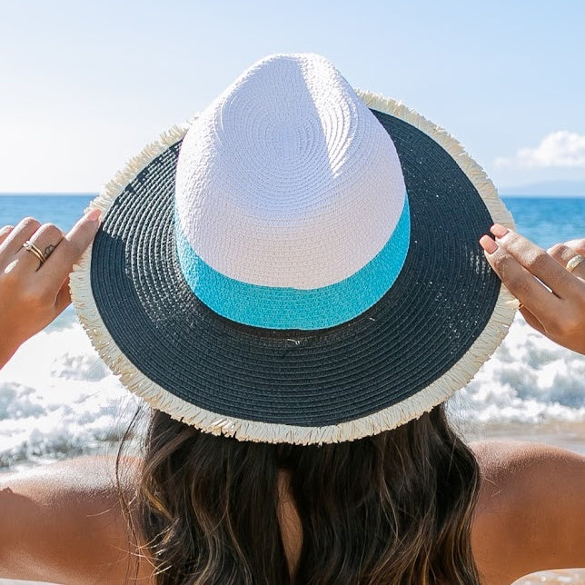 Frayed Edge Color Block Panama Hat in multiple colors