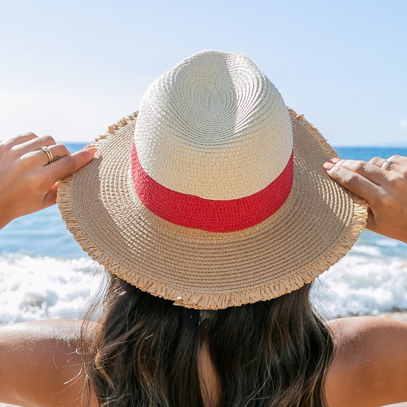 Frayed Edge Color Block Panama Hat in multiple colors