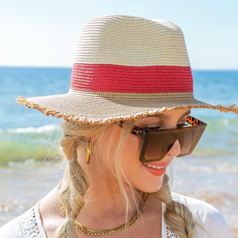 Frayed Edge Color Block Panama Hat in multiple colors