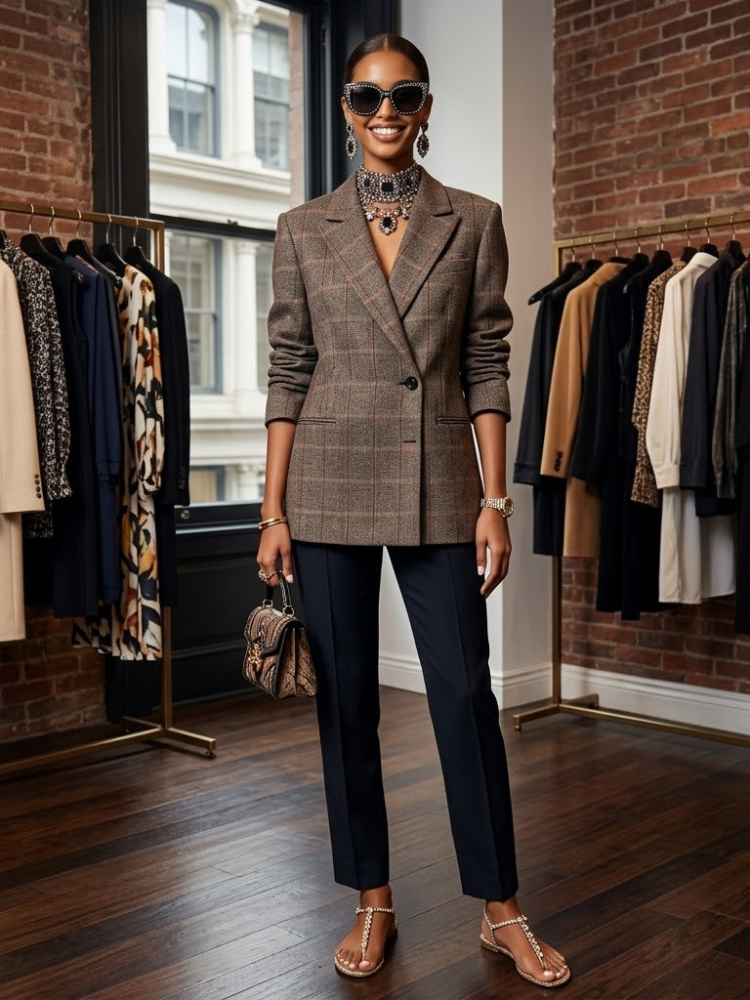 Plaid Wool-Blend Blazer SOHO New Collection FASHION BYMANYC ® New York-0