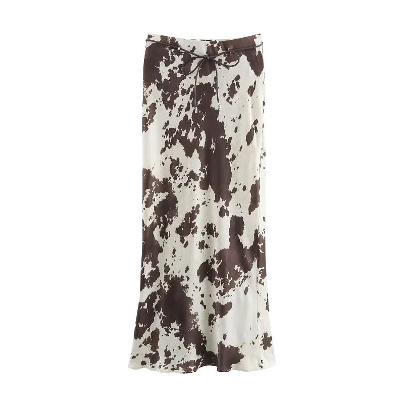 Printed Satin Midi Skirt