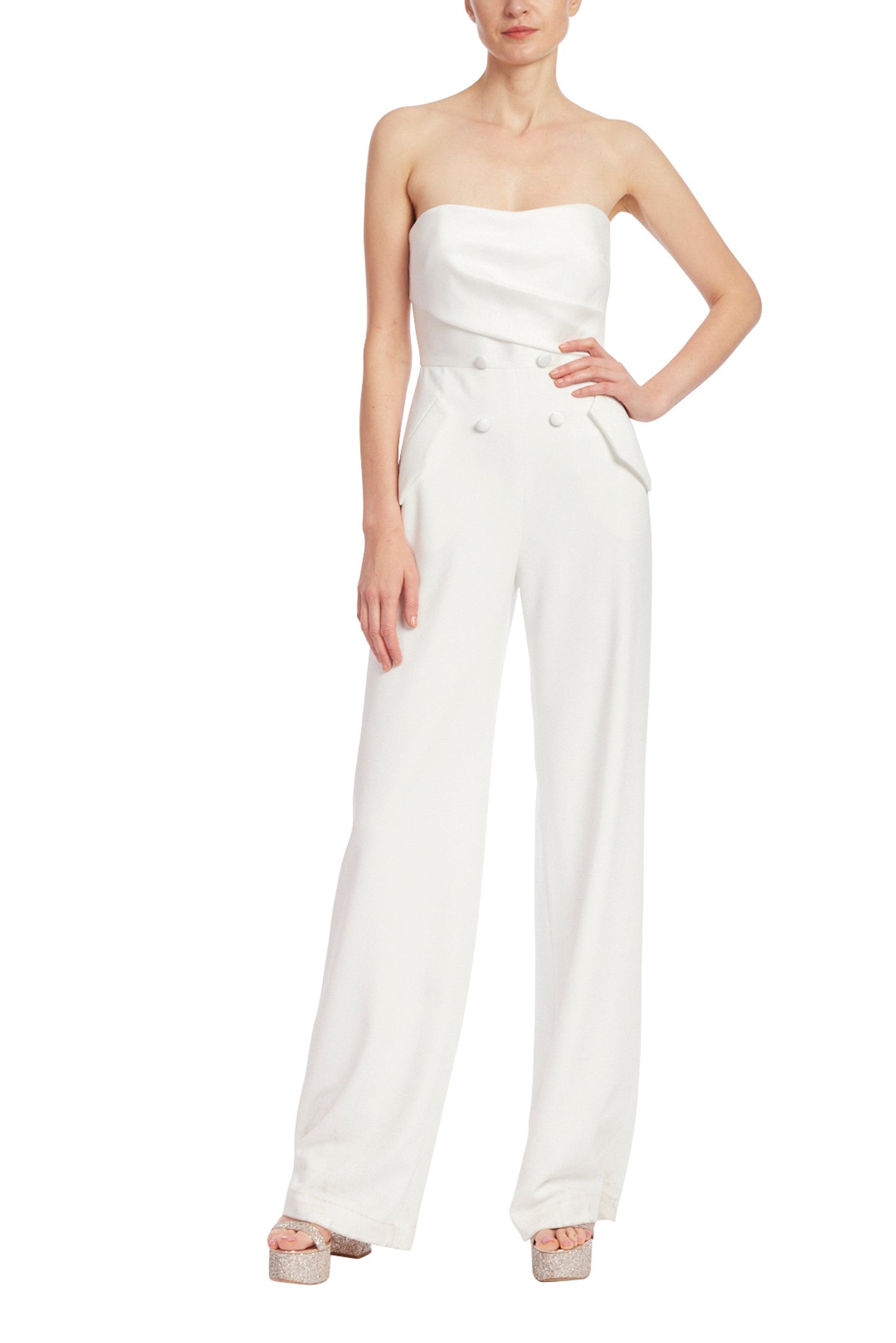 Badgley Mischka Strapless Tuxedo-Style Jumpsuit