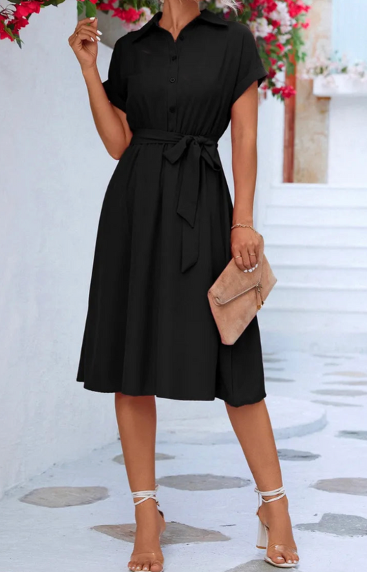 Button Down Tie Midi Dress in multiple colors