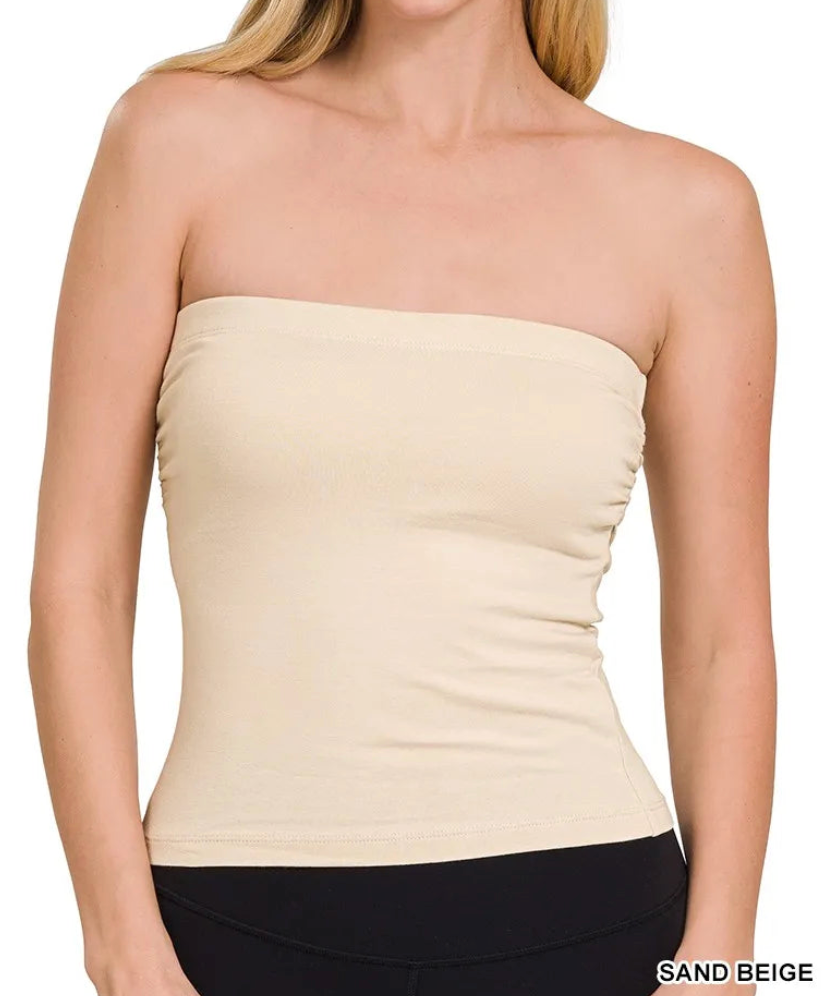 Cotton Tube Top with Built-in Bra in beige