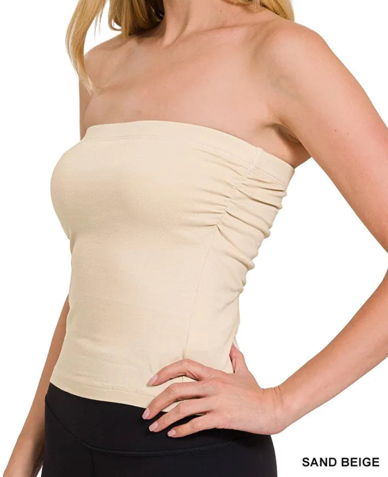 Cotton Tube Top with Built-in Bra in beige