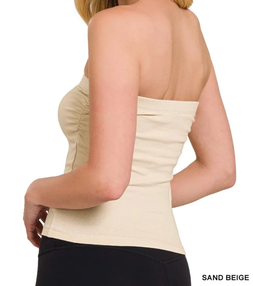 Cotton Tube Top with Built-in Bra in beige