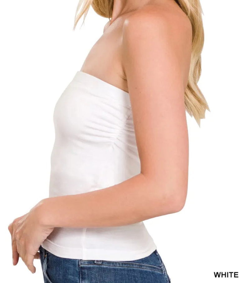 Cotton Tube Top with Built-in Bra in white