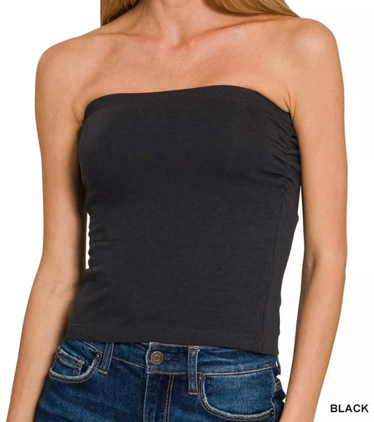 Cotton Tube Top with Built-in Bra in black
