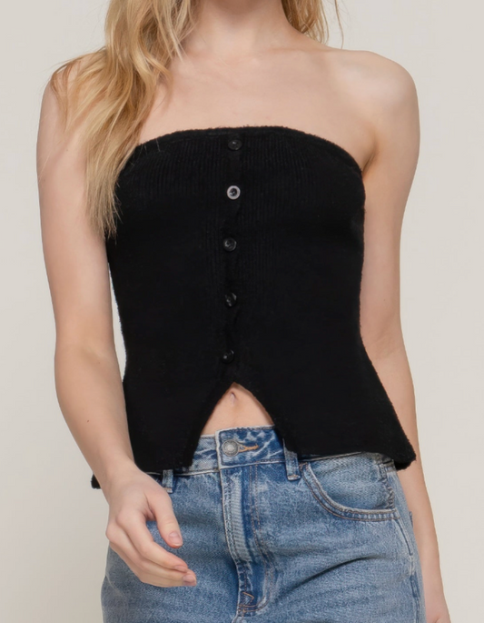 Button Down Strapless Sweater