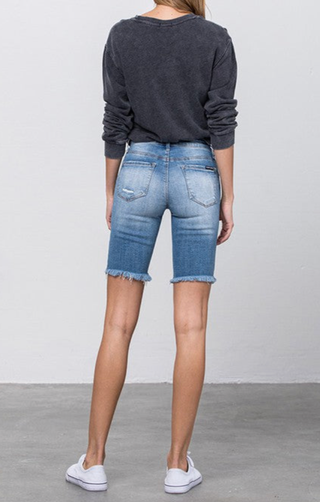 High Rise Bermuda Denim Shorts
