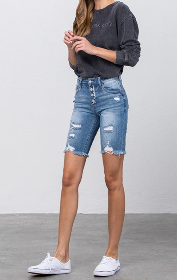 High Rise Bermuda Denim Shorts