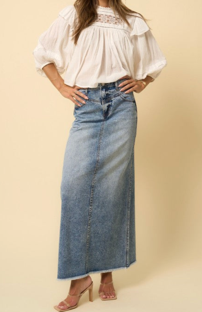 High Rise Straight Maxi Denim Skirt