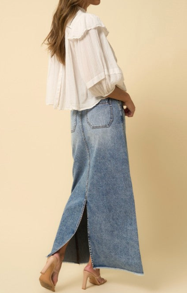 High Rise Straight Maxi Denim Skirt