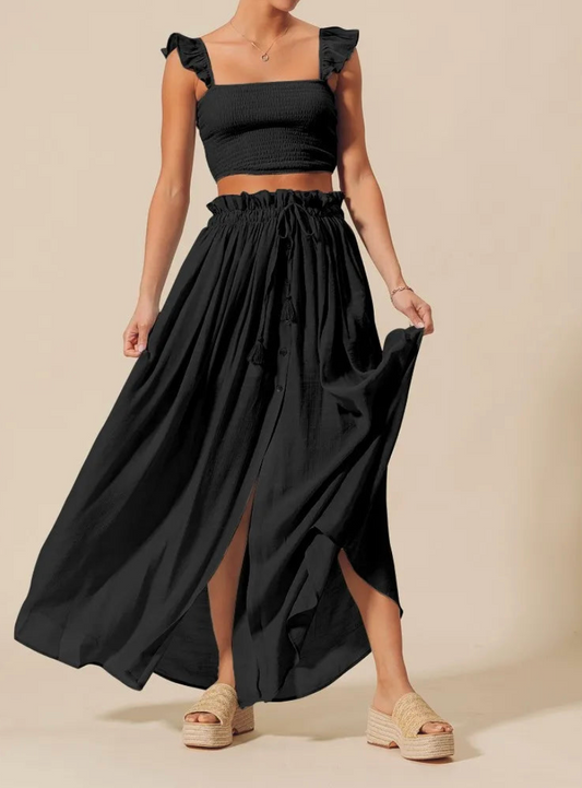 Smocked Top and Flowy Maxi Skirt Set