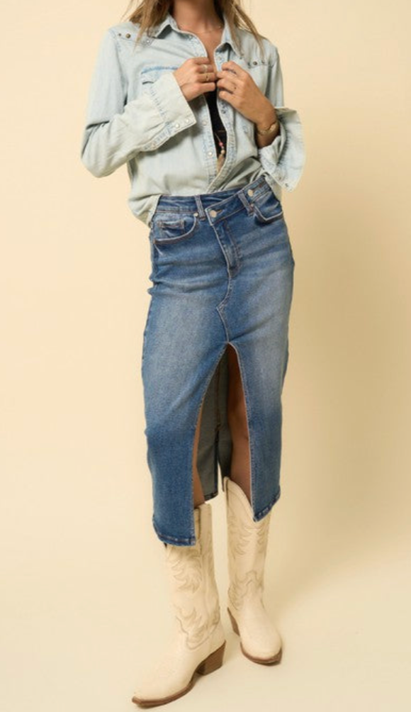 Crossover Midi Denim Skirt